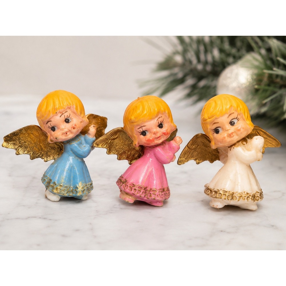 Vintage Mid-Century Modern MCM Christmas Angels Trio Miniature Celestial Kitschy